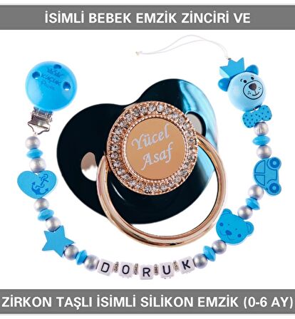 Sahi Aksesuar İsimli Emzik Zinciri ve İsimli Silikon Emzik (0-6 Ay) BEZYI511