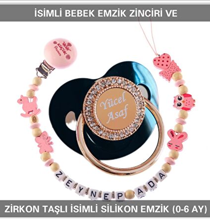 Sahi Aksesuar İsimli Emzik Zinciri ve İsimli Silikon Emzik (0-6 Ay) BEZYI513