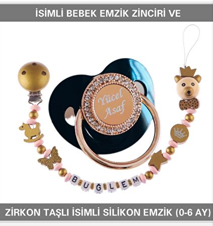 Sahi Aksesuar İsimli Emzik Zinciri ve İsimli Silikon Emzik (0-6 Ay) BEZYI519