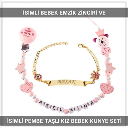 Sahi Aksesuar İsimli Bebek Emzik Zinciri ve İsimli Bebek Künye Seti BEZYI556