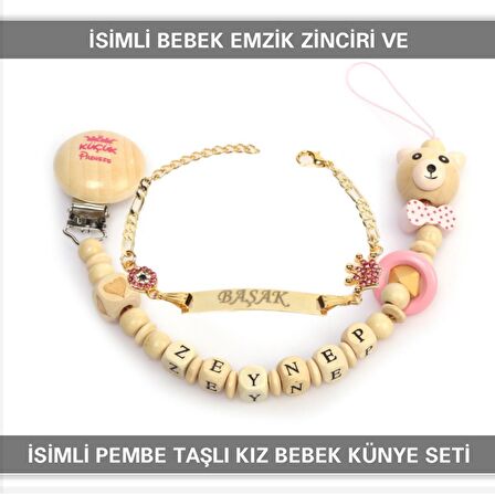 Sahi Aksesuar İsimli Bebek Emzik Zinciri ve İsimli Bebek Künye Seti BEZYI563
