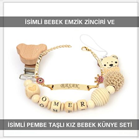 Sahi Aksesuar İsimli Bebek Emzik Zinciri ve İsimli Bebek Künye Seti BEZYI565