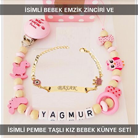 Sahi Aksesuar İsimli Bebek Emzik Zinciri ve İsimli Bebek Künye Seti BEZYI567