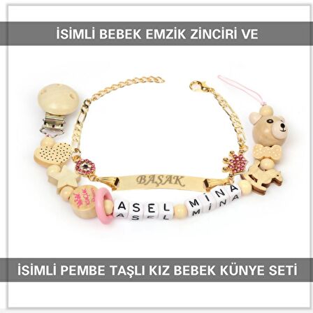 Sahi Aksesuar İsimli Bebek Emzik Zinciri ve İsimli Bebek Künye Seti BEZYI570