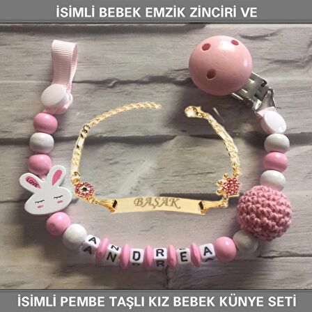 Sahi Aksesuar İsimli Bebek Emzik Zinciri ve İsimli Bebek Künye Seti BEZYI576