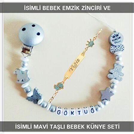 Sahi Aksesuar İsimli Bebek Emzik Zinciri ve İsimli Bebek Künye Seti BEZYI599