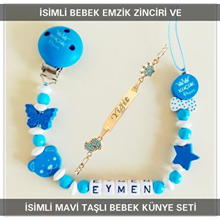 Sahi Aksesuar İsimli Bebek Emzik Zinciri ve İsimli Bebek Künye Seti BEZYI601
