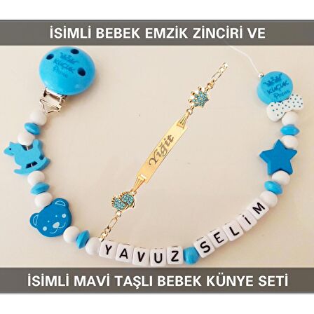 Sahi Aksesuar İsimli Bebek Emzik Zinciri ve İsimli Bebek Künye Seti BEZYI605