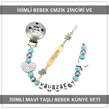 Sahi Aksesuar İsimli Bebek Emzik Zinciri ve İsimli Bebek Künye Seti BEZYI608