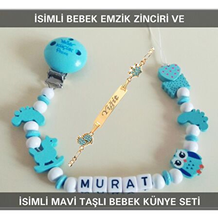 Sahi Aksesuar İsimli Bebek Emzik Zinciri ve İsimli Bebek Künye Seti BEZYI609