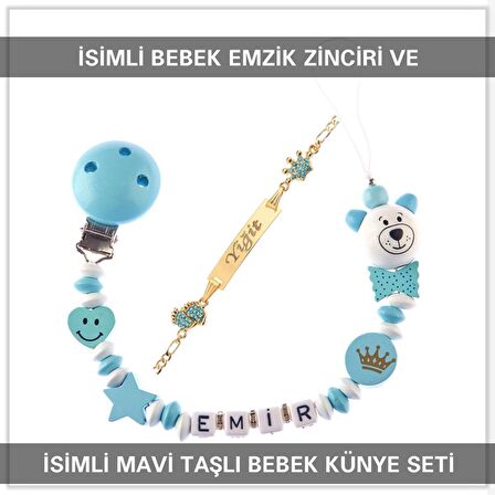 Sahi Aksesuar İsimli Bebek Emzik Zinciri ve İsimli Bebek Künye Seti BEZYI620