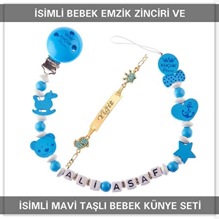 Sahi Aksesuar İsimli Bebek Emzik Zinciri ve İsimli Bebek Künye Seti BEZYI624