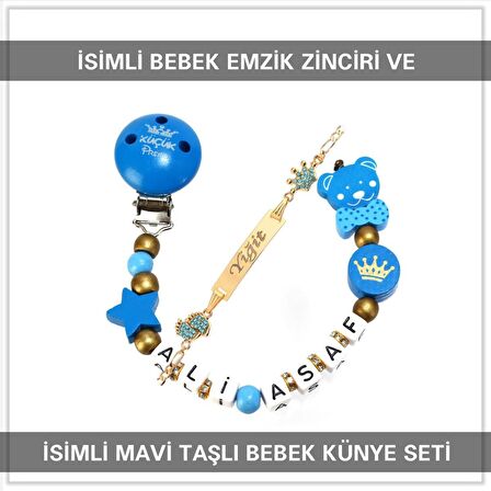 Sahi Aksesuar İsimli Bebek Emzik Zinciri ve İsimli Bebek Künye Seti BEZYI636