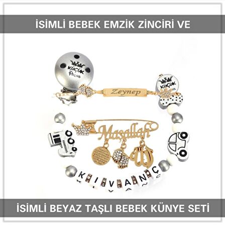 Sahi Aksesuar İsimli Bebek Emzik Zinciri ve İsimli Bebek Künye Seti BEZYI667