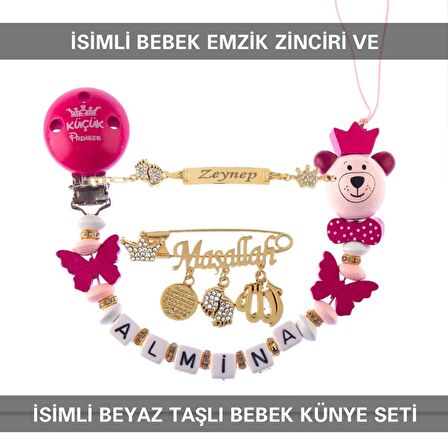 Sahi Aksesuar İsimli Bebek Emzik Zinciri ve İsimli Bebek Künye Seti BEZYI676