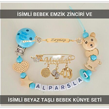 Sahi Aksesuar İsimli Bebek Emzik Zinciri ve İsimli Bebek Künye Seti BEZYI698
