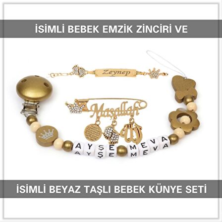 Sahi Aksesuar İsimli Bebek Emzik Zinciri ve İsimli Bebek Künye Seti BEZYI699