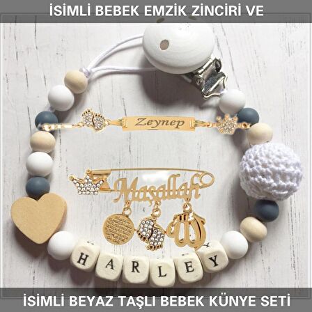 Sahi Aksesuar İsimli Bebek Emzik Zinciri ve İsimli Bebek Künye Seti BEZYI703