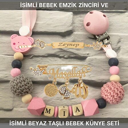 Sahi Aksesuar İsimli Bebek Emzik Zinciri ve İsimli Bebek Künye Seti BEZYI717