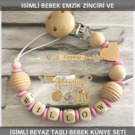 Sahi Aksesuar İsimli Bebek Emzik Zinciri ve İsimli Bebek Künye Seti BEZYI734