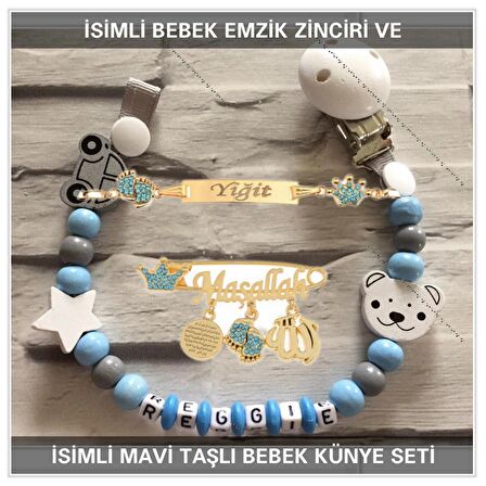 Sahi Aksesuar İsimli Bebek Emzik Zinciri ve İsimli Bebek Künye Seti BEZYI735