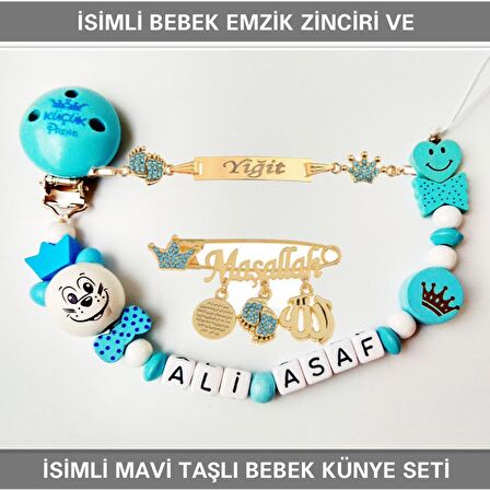 Sahi Aksesuar İsimli Bebek Emzik Zinciri ve İsimli Bebek Künye Seti BEZYI743