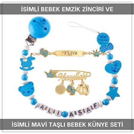 Sahi Aksesuar İsimli Bebek Emzik Zinciri ve İsimli Bebek Künye Seti BEZYI746