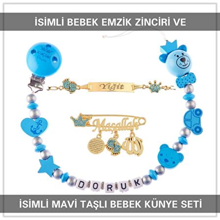 Sahi Aksesuar İsimli Bebek Emzik Zinciri ve İsimli Bebek Künye Seti BEZYI747