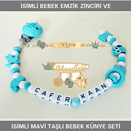 Sahi Aksesuar İsimli Bebek Emzik Zinciri ve İsimli Bebek Künye Seti BEZYI749