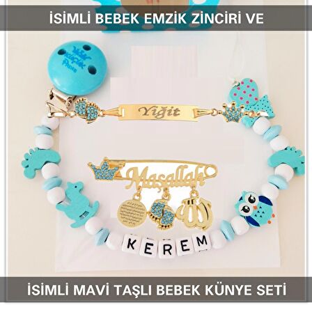 Sahi Aksesuar İsimli Bebek Emzik Zinciri ve İsimli Bebek Künye Seti BEZYI756