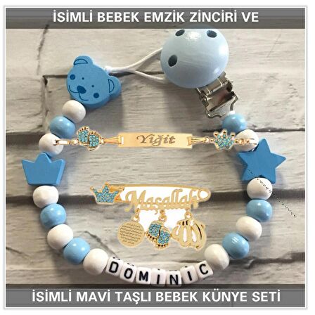 Sahi Aksesuar İsimli Bebek Emzik Zinciri ve İsimli Bebek Künye Seti BEZYI780