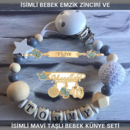 Sahi Aksesuar İsimli Bebek Emzik Zinciri ve İsimli Bebek Künye Seti BEZYI783