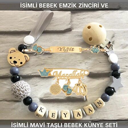 Sahi Aksesuar İsimli Bebek Emzik Zinciri ve İsimli Bebek Künye Seti BEZYI785