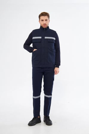 Safety Yelek Pantolon 7/7 Gabardin %100 Pamuk Kapitoneli Reflektörlü Kışlık Lacivert