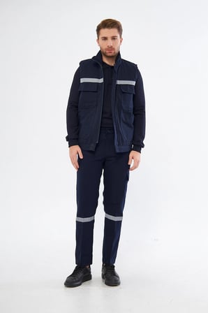 Safety Yelek Pantolon 7/7 Gabardin %100 Pamuk Kapitoneli Reflektörlü Kışlık Lacivert