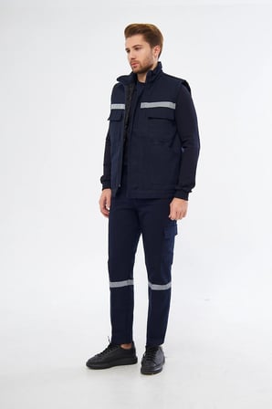 Safety Yelek Pantolon 7/7 Gabardin %100 Pamuk Kapitoneli Reflektörlü Kışlık Lacivert
