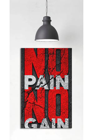 No Pain No Gain Yazılı Cam Tablo – Kırmızı Siyah Modern Dekoratif Duvar Tablosu