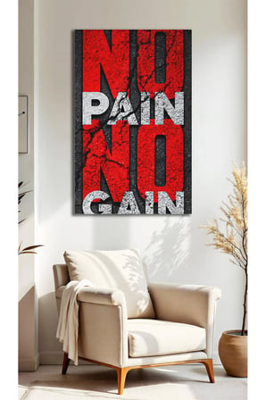 No Pain No Gain Yazılı Cam Tablo – Kırmızı Siyah Modern Dekoratif Duvar Tablosu