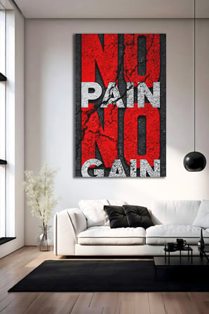 No Pain No Gain Yazılı Cam Tablo – Kırmızı Siyah Modern Dekoratif Duvar Tablosu