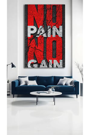 No Pain No Gain Yazılı Cam Tablo – Kırmızı Siyah Modern Dekoratif Duvar Tablosu