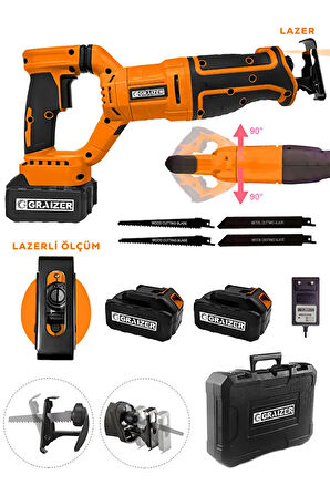 180 Derece Döner Başlıklı Şarjlı Kömürsüz Çelik Şanzıman Kemik Kesme Tilki Kuyruğu Testere Turuncu