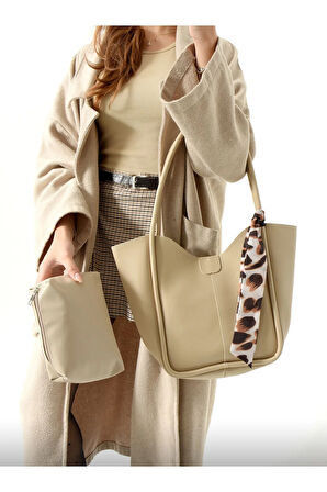 Lüks Fular Detaylı Omuz çantası Makyaj Çantası Hediyeli