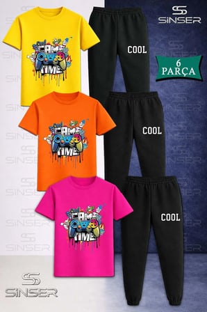 Çocuk Unısex GAME TIME COOL 3 Lü Tişort Eşofman Takımı