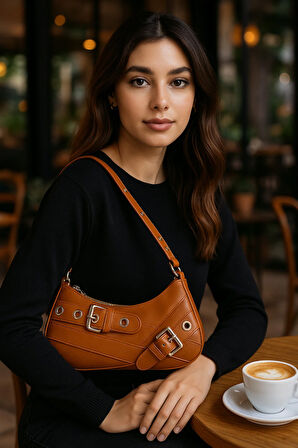 Lüks Zımba Detaylı Baget Omuz Çantası