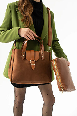 Kadın El Ve Omuz Çantası Yavrulu Suet Deri Yeni Sezon Yeni Stil Dizayn