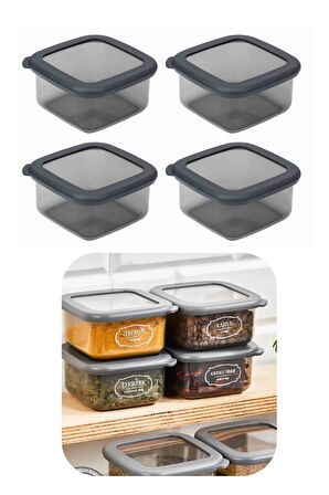 400 ml Gri Kare Saklama Kabı Silikon Kapak Hava Geçirmez Kuru Baklagil Kahve Bakliyat Makarna Kutu