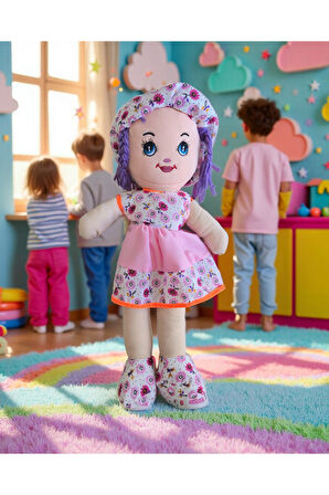 Oyuncak Bez Bebek 50cm Pembe Elbiseli Kız Çocuk Oyuncak Bebek Eğitici Oyuncaklar