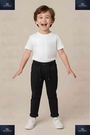 Erkek Çocuk Pantolon Bel Lastikli Likralı Paça Katlamalı Joger Stil