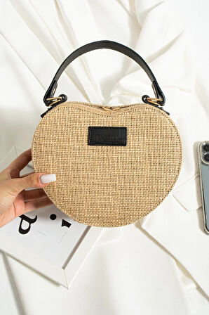 Hasır El Çantası Ve Omuz Çantası Kalpli Çanta