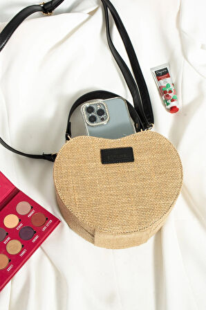 Hasır El Çantası Ve Omuz Çantası Kalpli Çanta